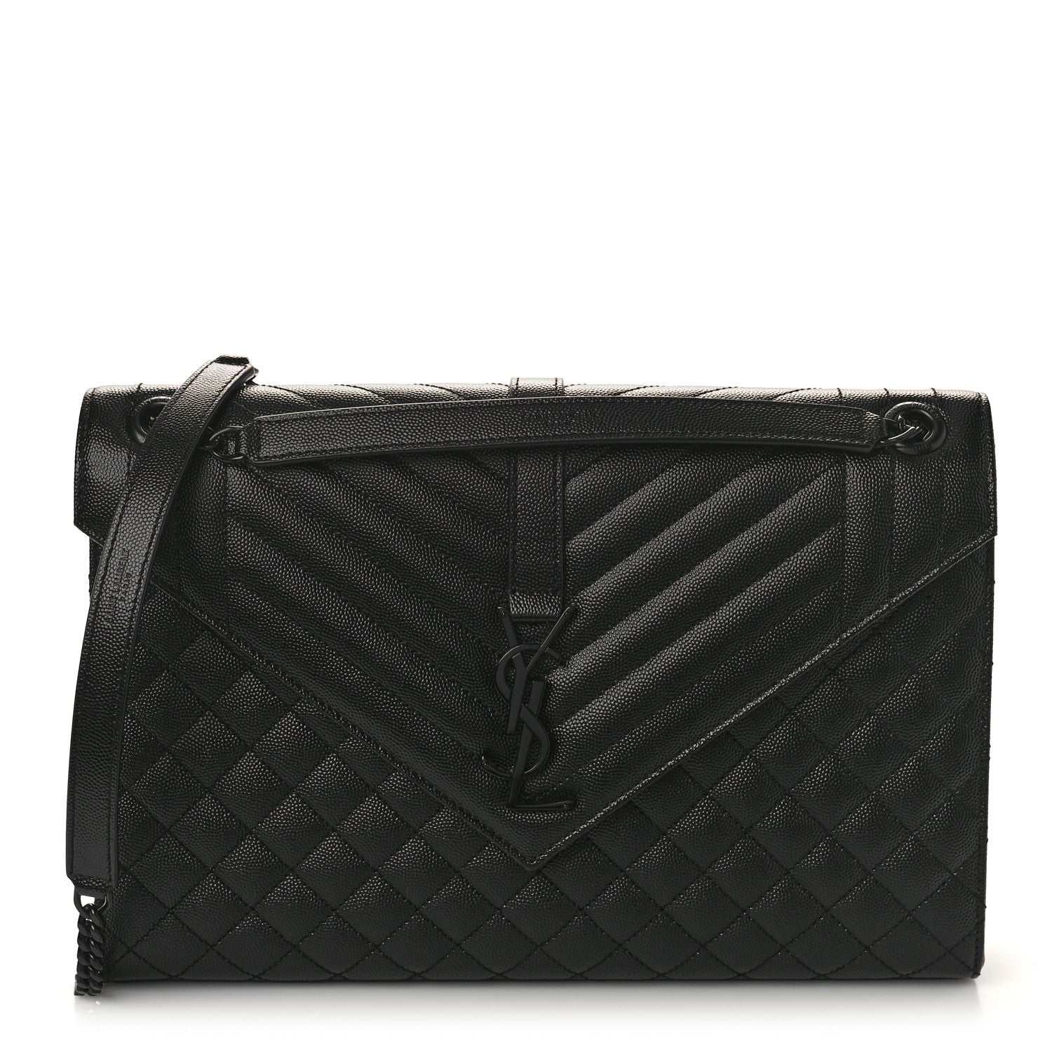 Saint Laurent Grain De Poudre Textured Mixed Matelasse Large Triquilt Monogram Monochrome Satchel Black 1 of 7
