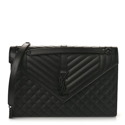 Saint Laurent Grain De Poudre Textured Mixed Matelasse Large Triquilt Monogram Monochrome Satchel Black 1 of 7