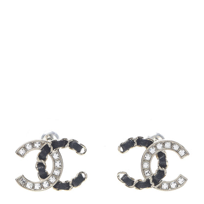 Chanel Crystal Baguette Lambskin Chain CC Vintage Allure Stud Earrings Black Gold 1 of 5