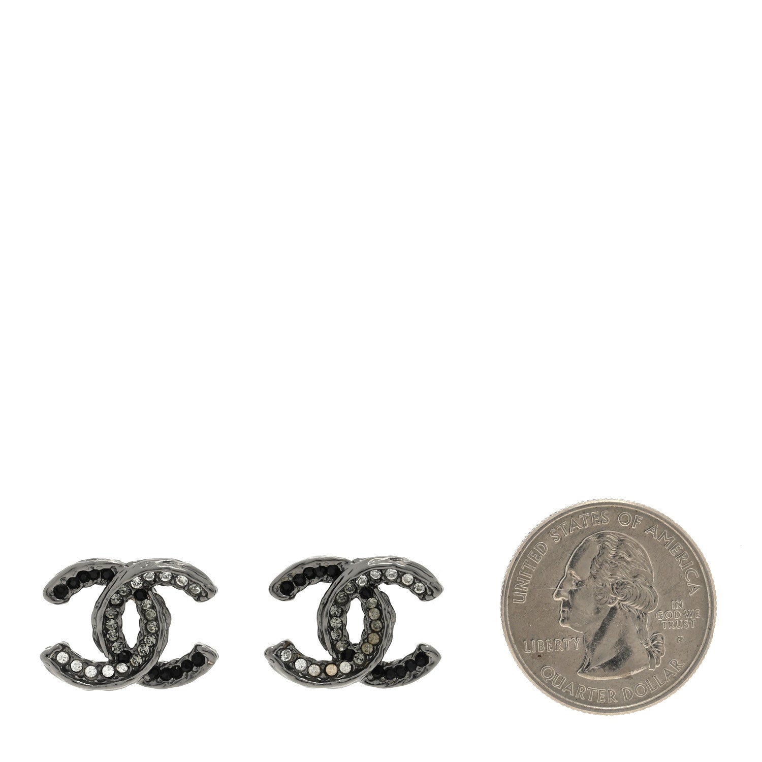 Chanel Ruthenium Crystal CC Earrings Black 2 of 4
