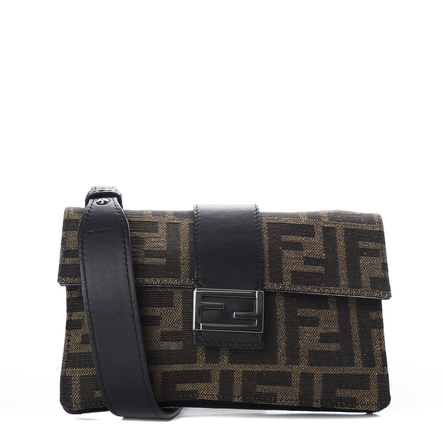 Recycled Fabric Jacquard Vitello Grace FF 1974 Baguette Belt Pouch Tobacco Moro Black