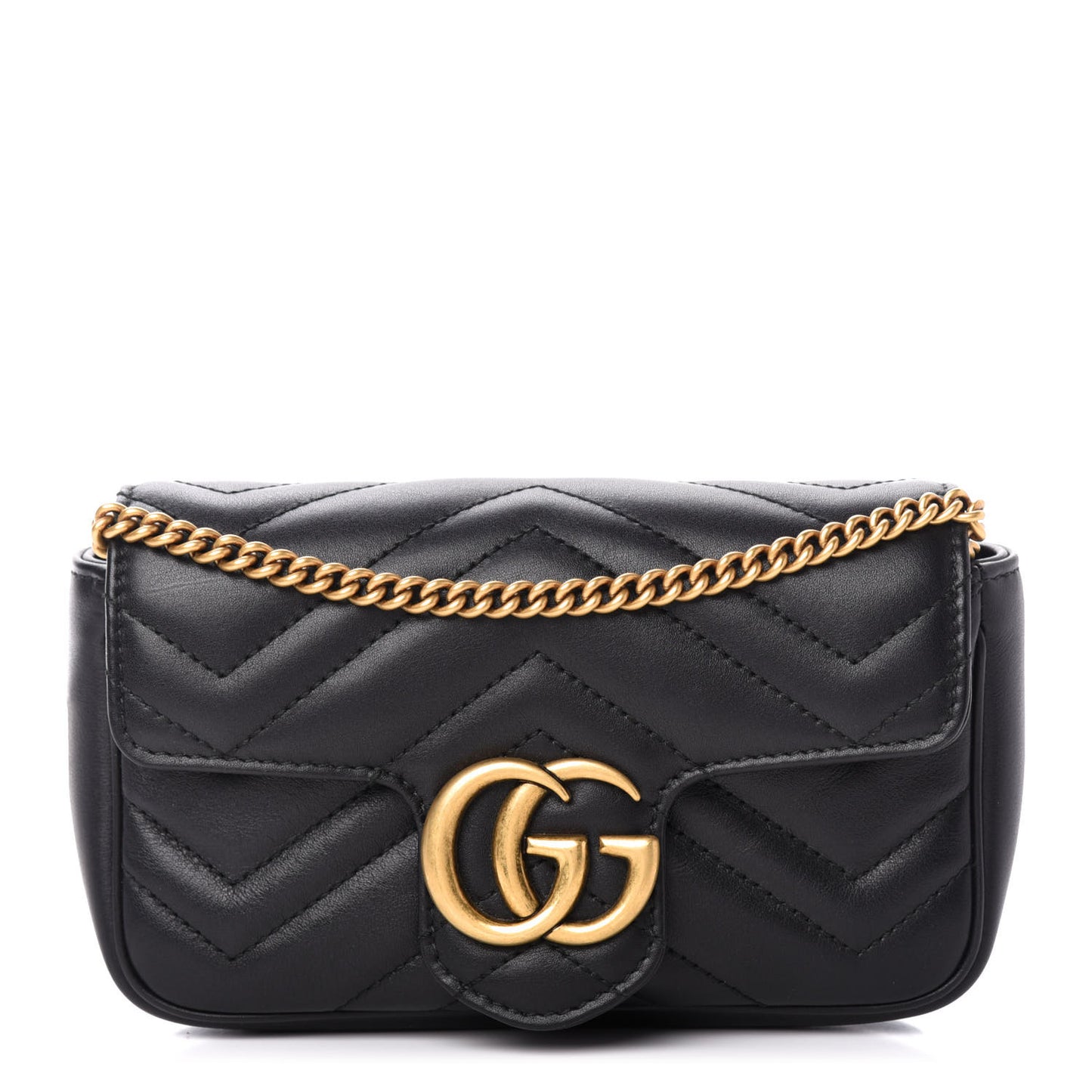 Calfskin Matelasse Super Mini GG Marmont Shoulder Bag Black