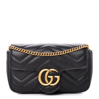 Gucci Calfskin Matelasse Super Mini GG Marmont Shoulder Bag Black 1 of 10