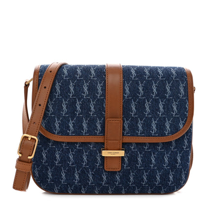 Saint Laurent Denim All-Over Monogram Small Le Monogramme Satchel Navy Blue 1 of 11