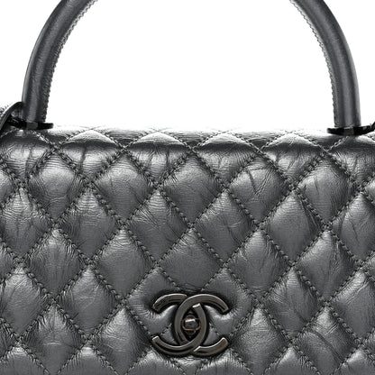 Chanel Metallic Aged Calfskin Quilted Small Coco Handle Flap Charcoal 8 of 10