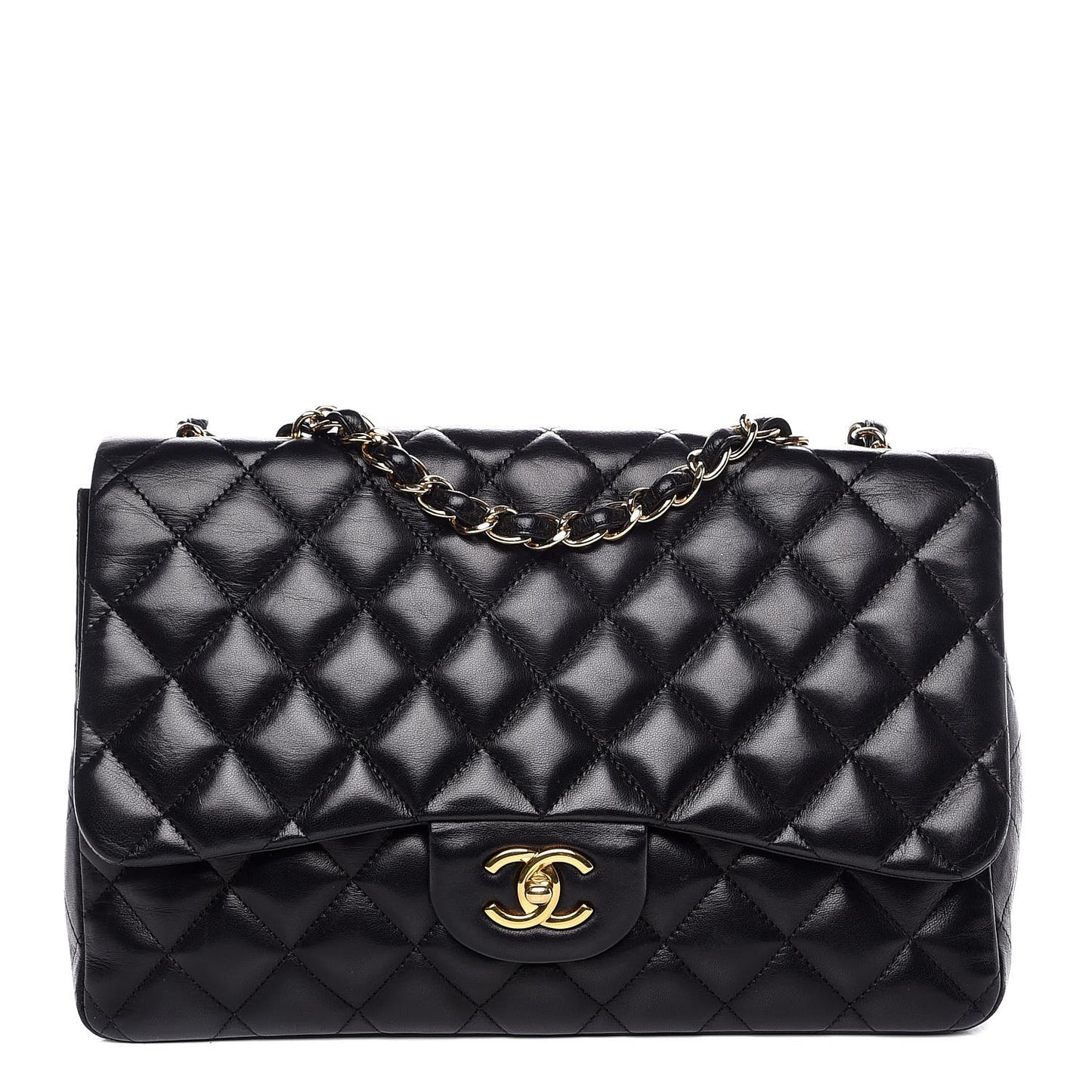 Lambskin Quilted Jumbo Single Flap Black