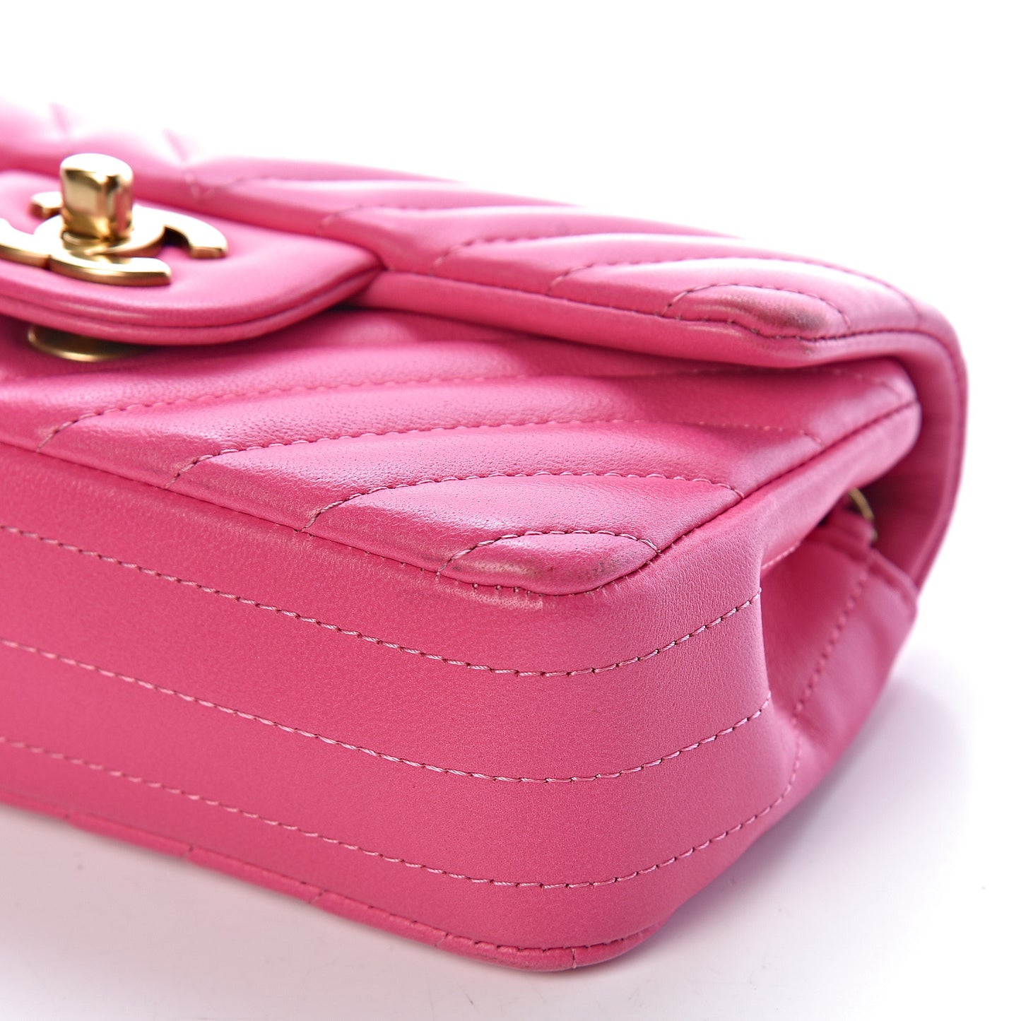 Lambskin Chevron Quilted Extra Mini Rectangular Flap Dark Pink