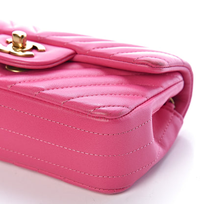 Chanel Lambskin Chevron Quilted Extra Mini Rectangular Flap Dark Pink 9 of 10