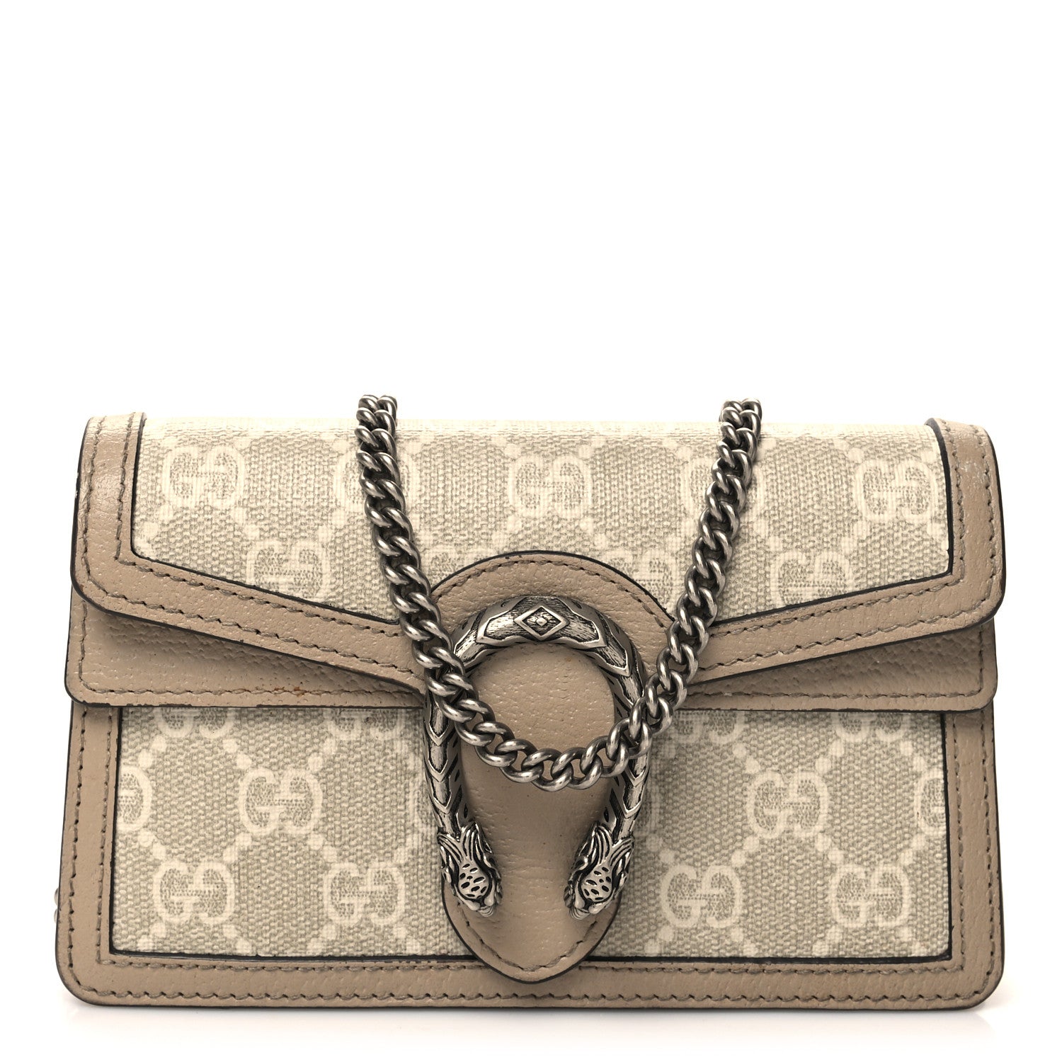 Gucci GG Supreme Monogram Textured Dollar Calfskin Super Mini Dionysus Shoulder Bag Beige Mystic White Oatmeal 1 of 12