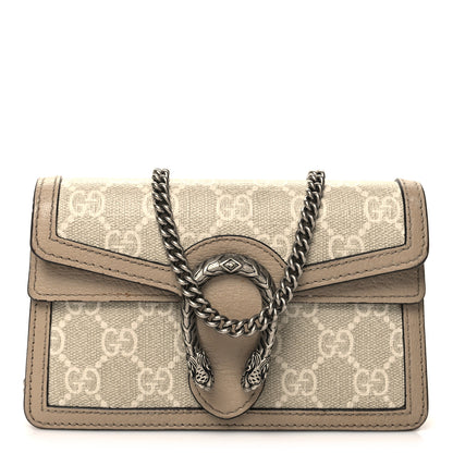Gucci GG Supreme Monogram Textured Dollar Calfskin Super Mini Dionysus Shoulder Bag Beige Mystic White Oatmeal 1 of 12