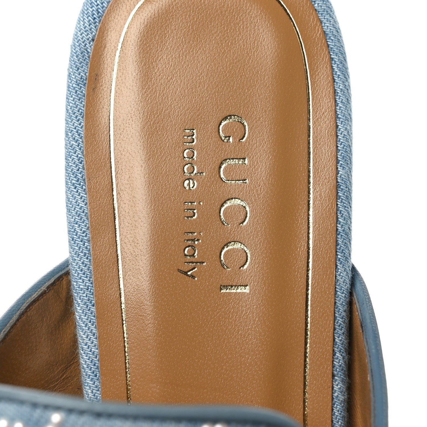Gucci GG Denim Monogram Pearl Womens Princetown Slippers 37 Light Blue 9 of 10