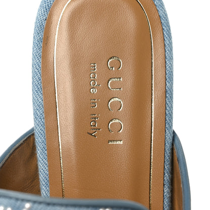 Gucci GG Denim Monogram Pearl Womens Princetown Slippers 37 Light Blue 9 of 10