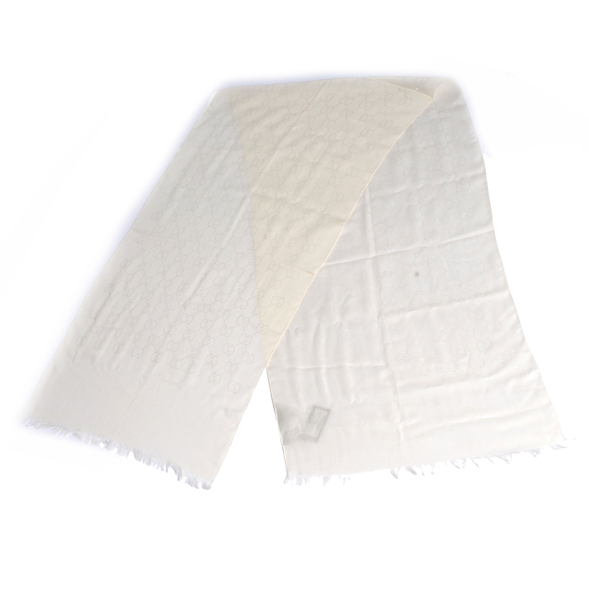 Gucci Wool Silk Monogram Scarf White 2 of 4