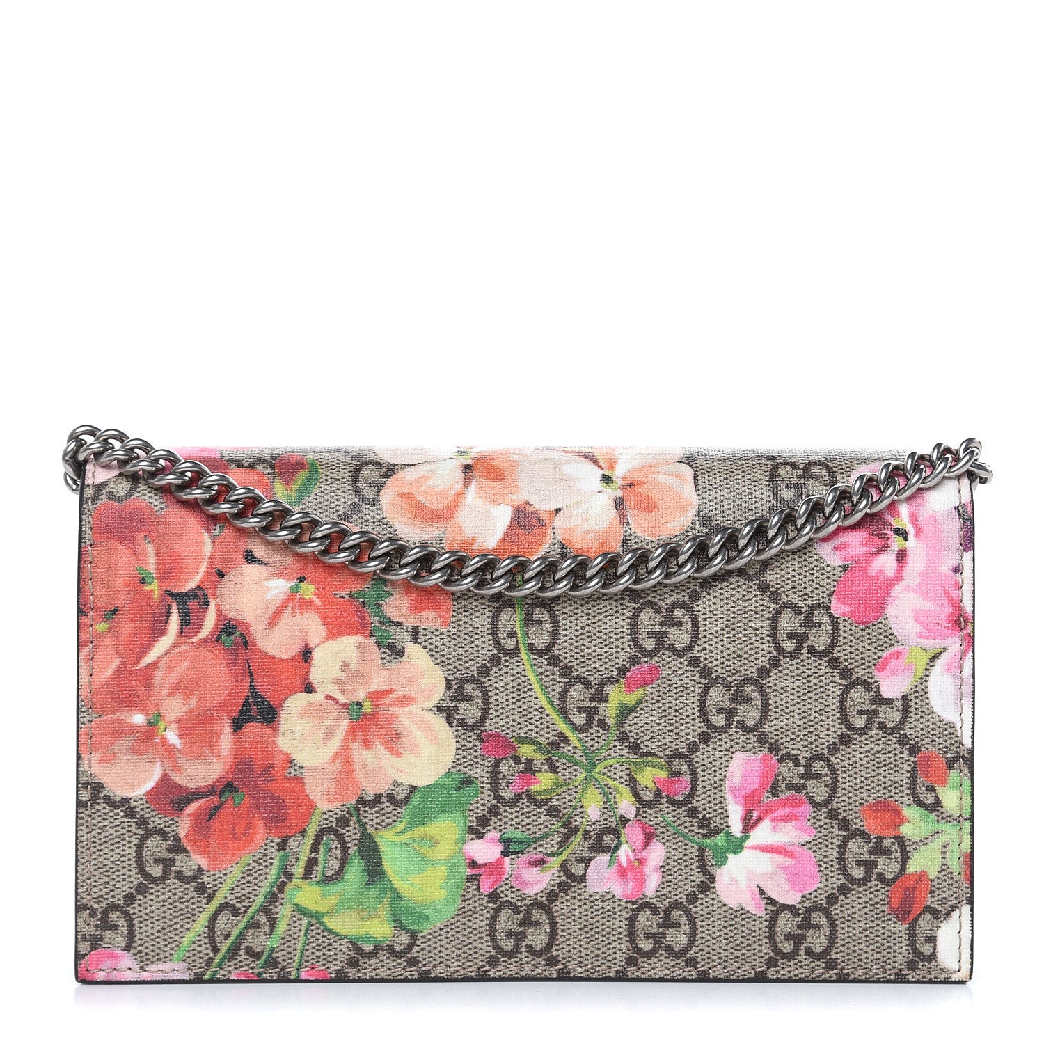 Gucci GG Supreme Monogram Blooms Chain Wallet Beige Multicolor Dry Rose 1 of 9