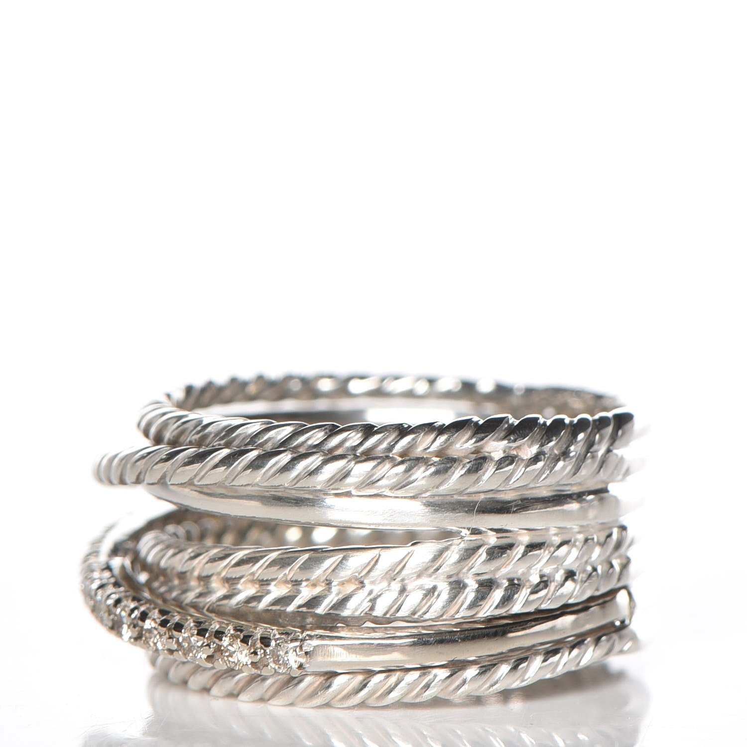 David Yurman Sterling Silver Diamond 11mm Wide Crossover Cable Ring 54 7 3 of 6