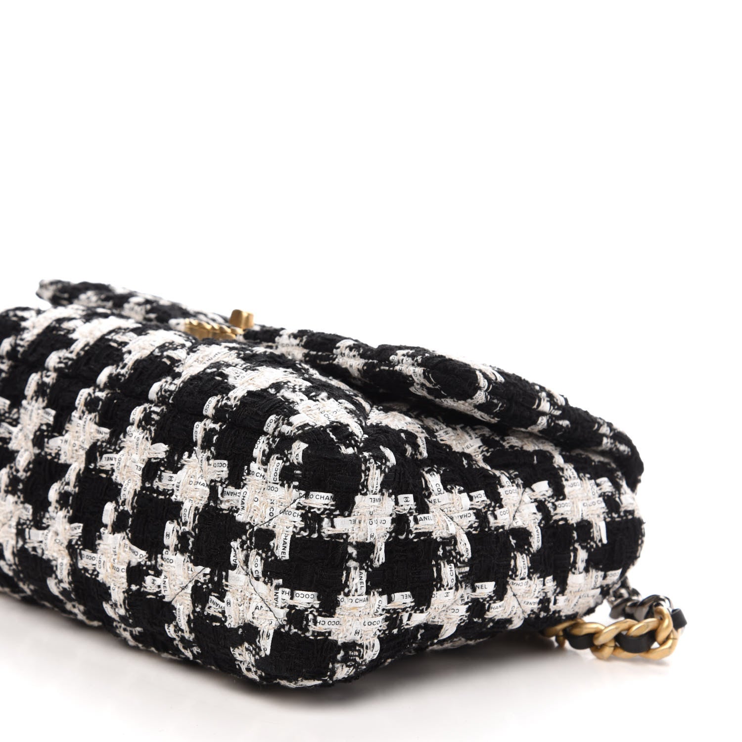 Chanel Tweed Quilted Large 19 Flap Black Ecru White 9 of 10