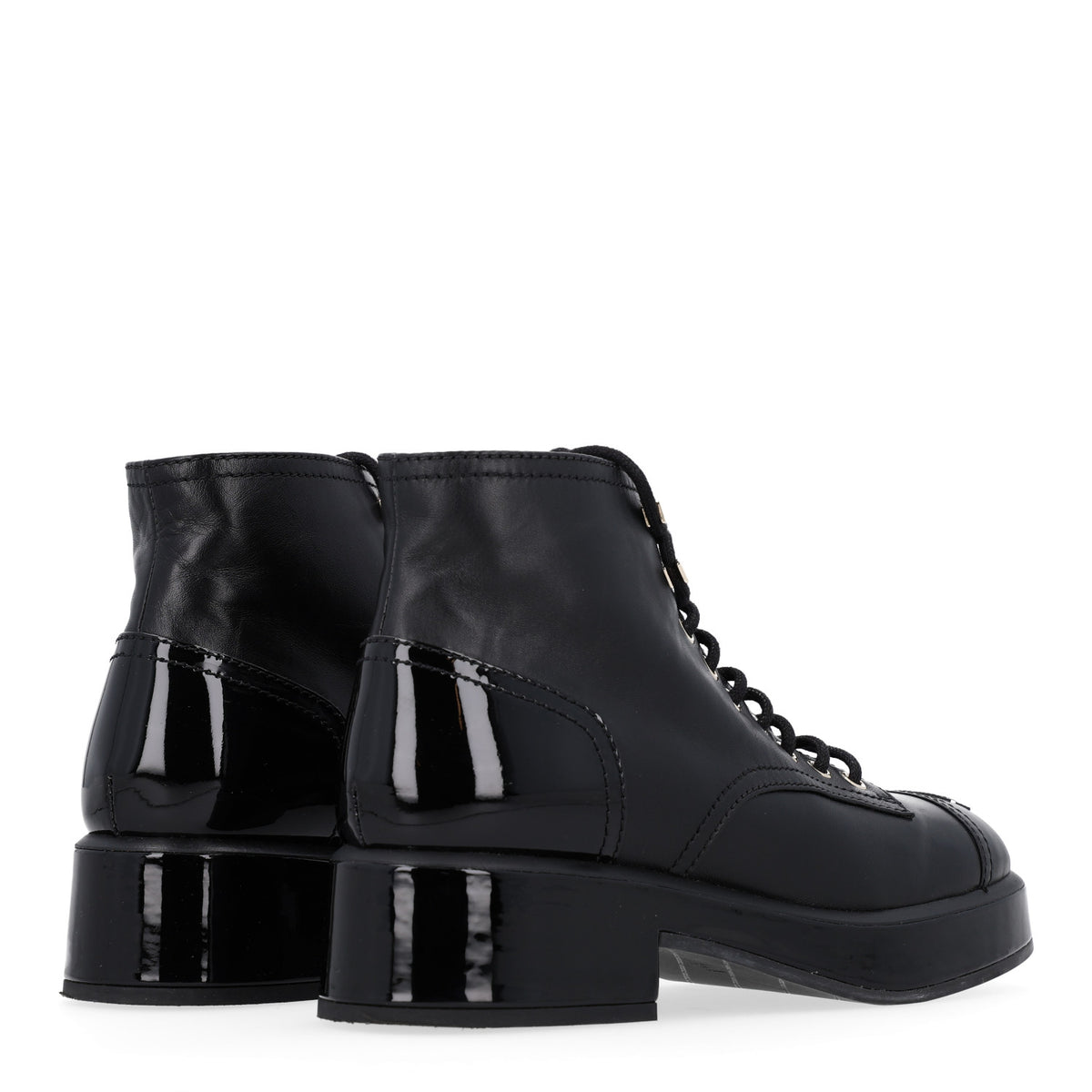 Chanel Shiny Calfskin Patent Lace Up Combat Short Boots 38.5 Black 5 of 10