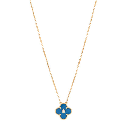 Van Cleef & Arpels 18K Yellow Gold Diamond Celestial Blue Sevres Porcelain Vintage Alhambra Pendant Necklace 1 of 6