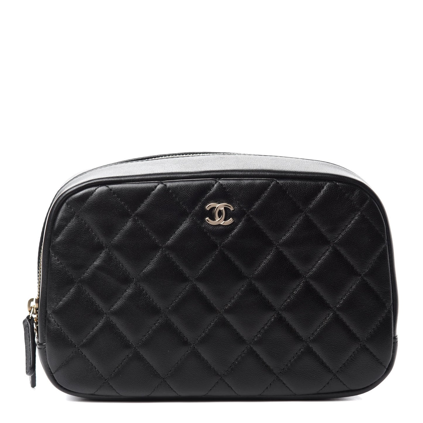 Lambskin Quilted Medium Curvy Pouch Cosmetic Case Black