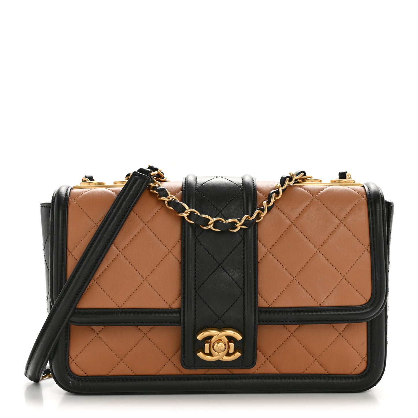 Lambskin Quilted Medium Elegant CC Flap Dark Beige Black