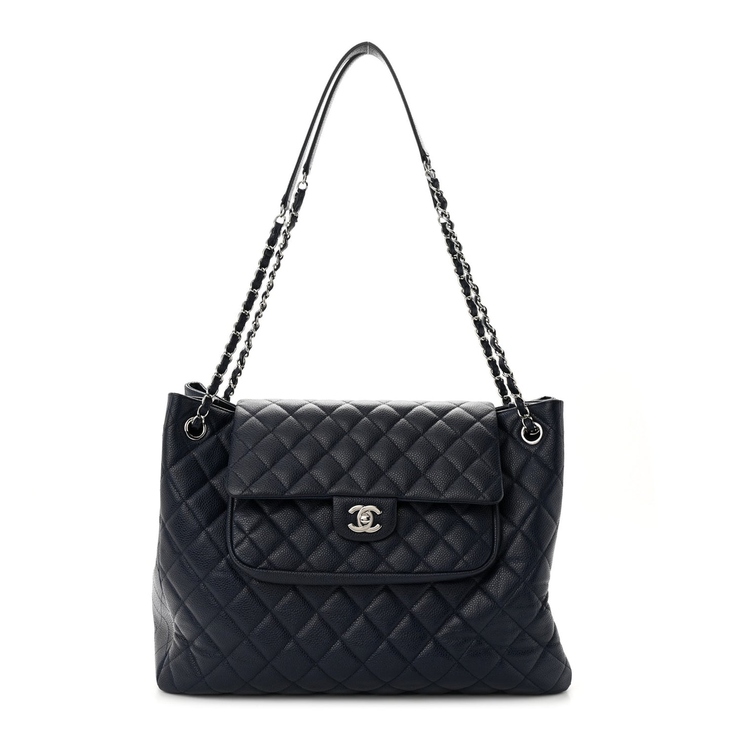 Caviar Quilted Flap Tote Navy Blue