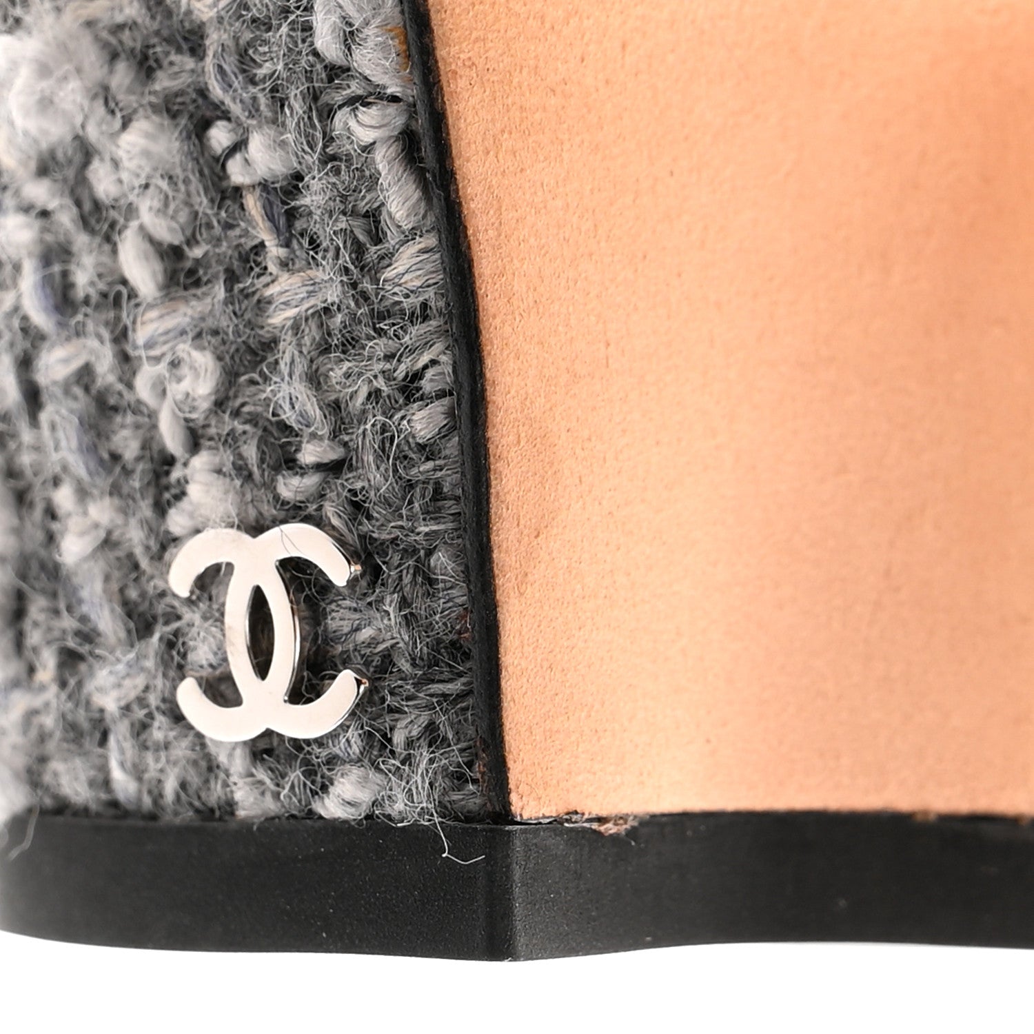 Chanel Tweed Patent Cap Toe CC Slingback Pumps 36.5 Gray 15 of 16