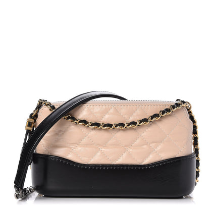 Chanel Aged Calfskin Quilted Small Gabrielle Clutch With Chain Beige Black 1 of 9