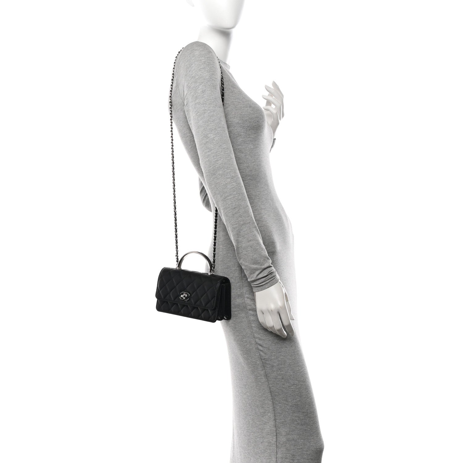 Chanel Lambskin Quilted Metal Top Handle Crossbody Flap Black 2 of 11