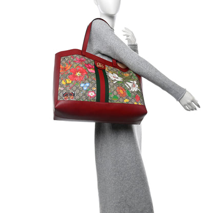 Gucci GG Supreme Monogram Flora Web Large Ophidia Tote Red 2 of 11