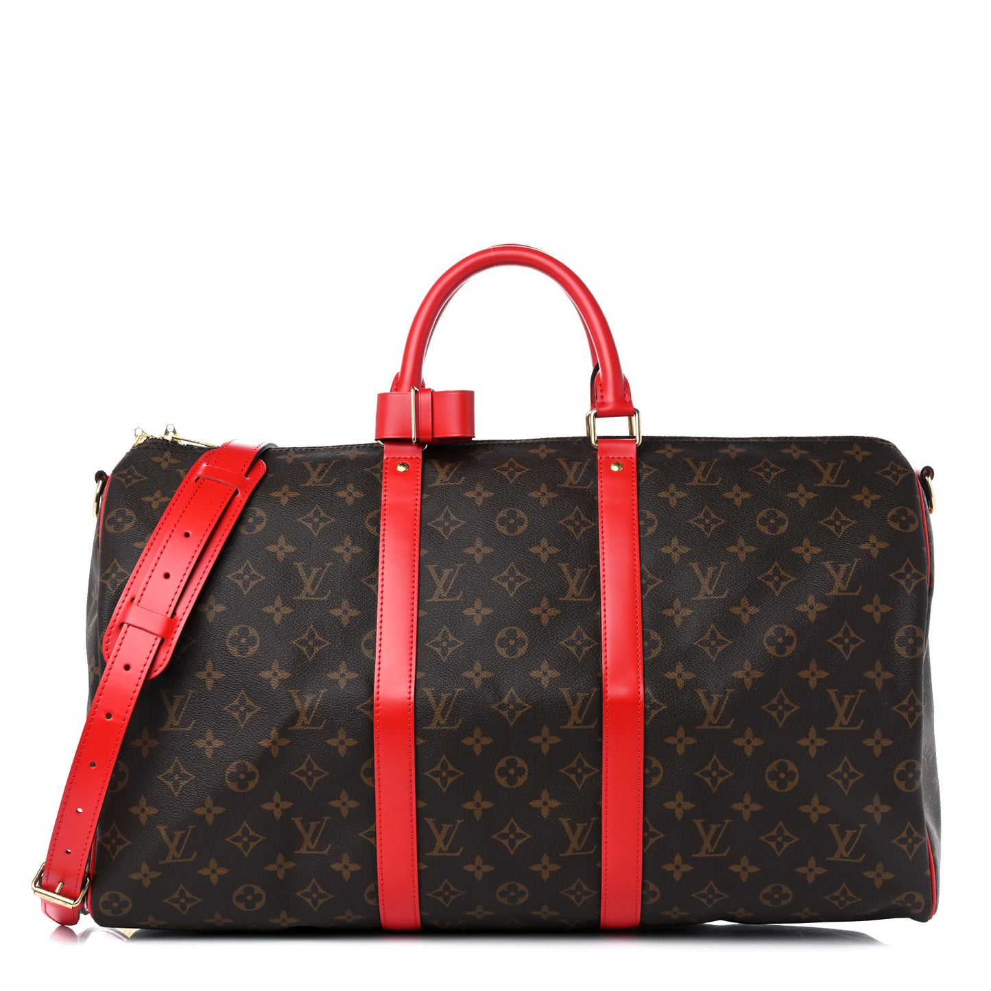 Calfskin Monogram Keepall Bandouliere 50 Coquelicot