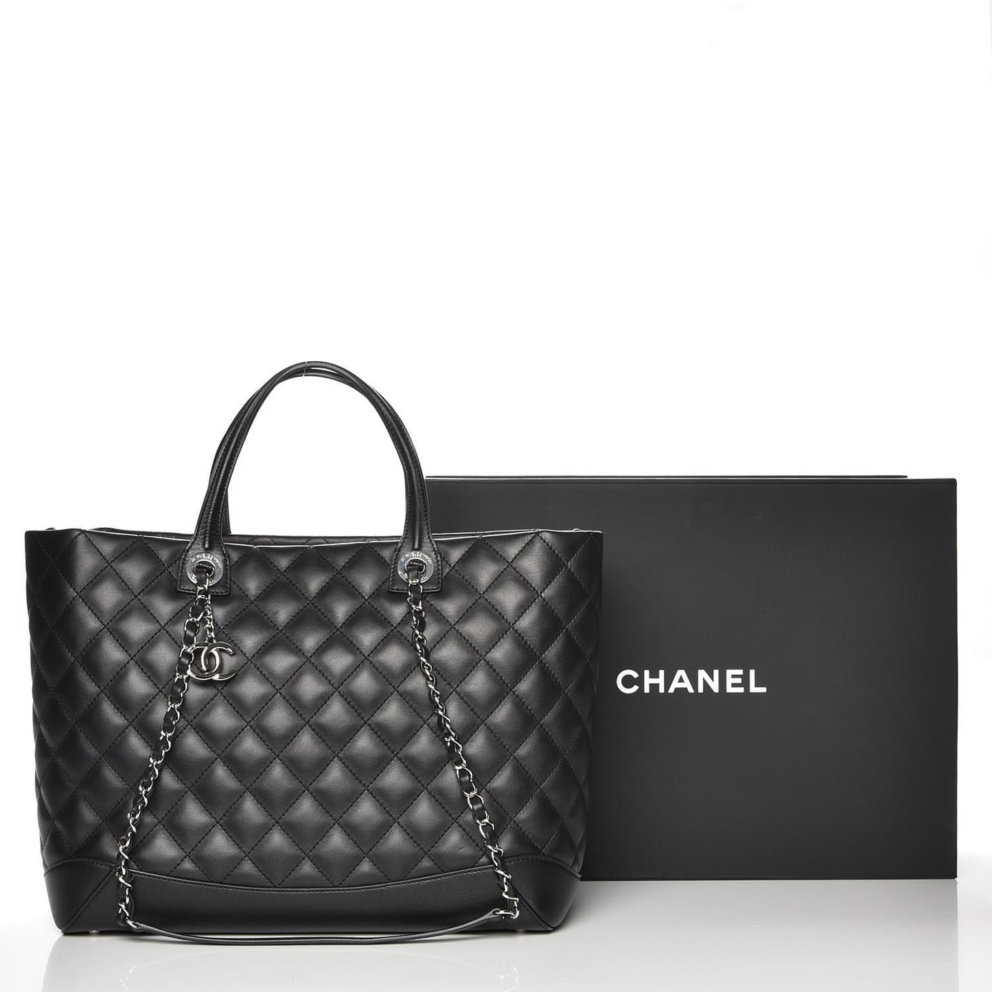 Calfskin Quilted Large Easy Shopping Tote Black