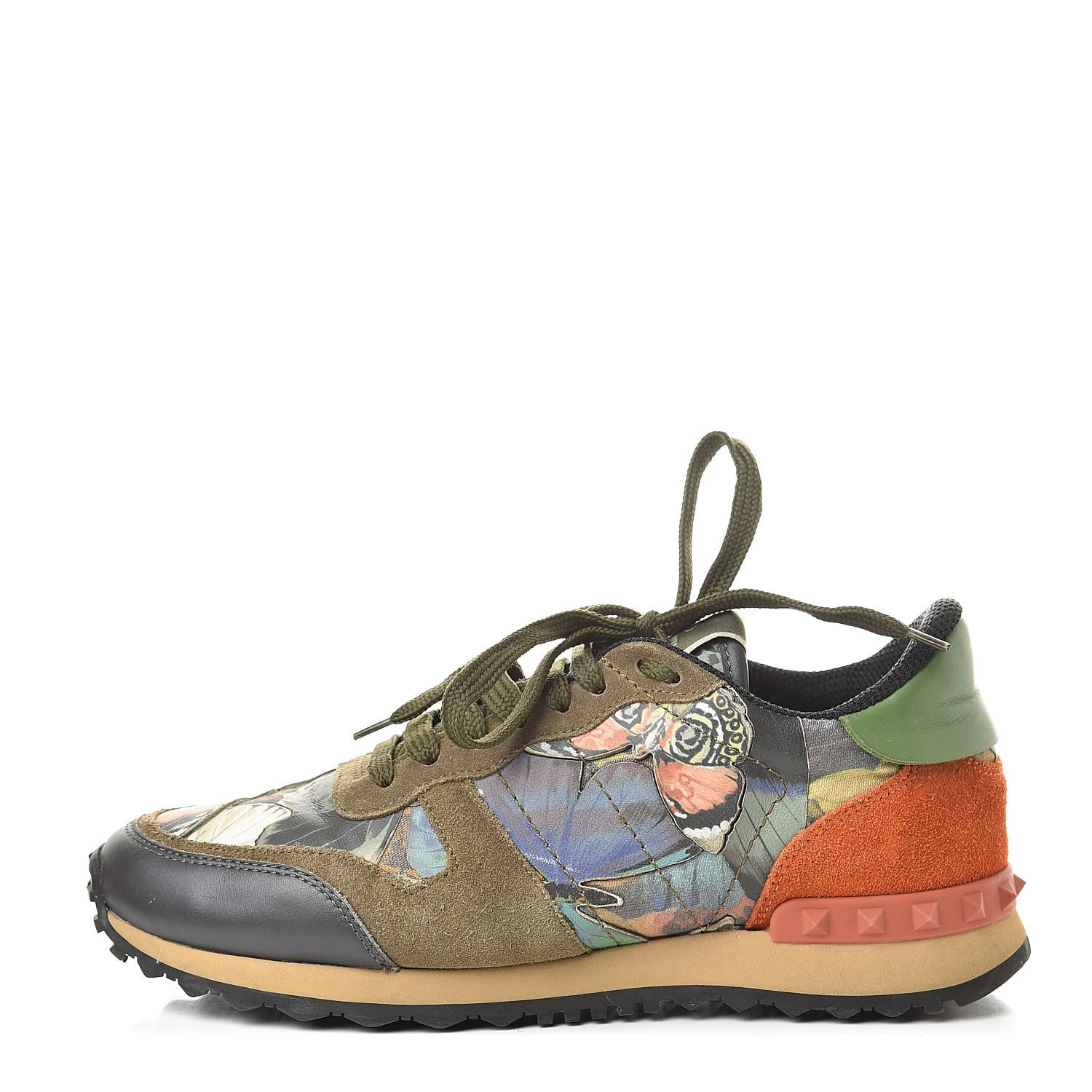 Valentino Garavani Nappa Fabric Suede Camubutterfly Womens Rockrunner Sneakers 38 Multicolor 1 of 10