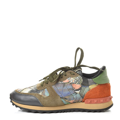 Valentino Garavani Nappa Fabric Suede Camubutterfly Womens Rockrunner Sneakers 38 Multicolor 1 of 10