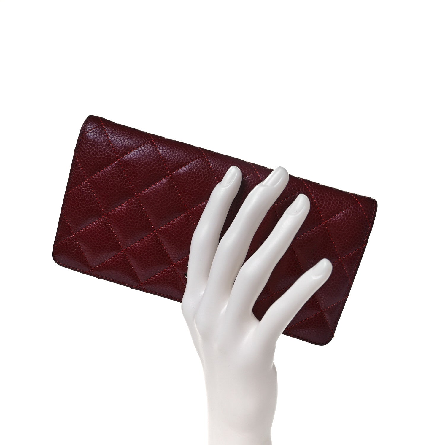 Chanel Caviar Quilted Yen Wallet Red 2 of 9