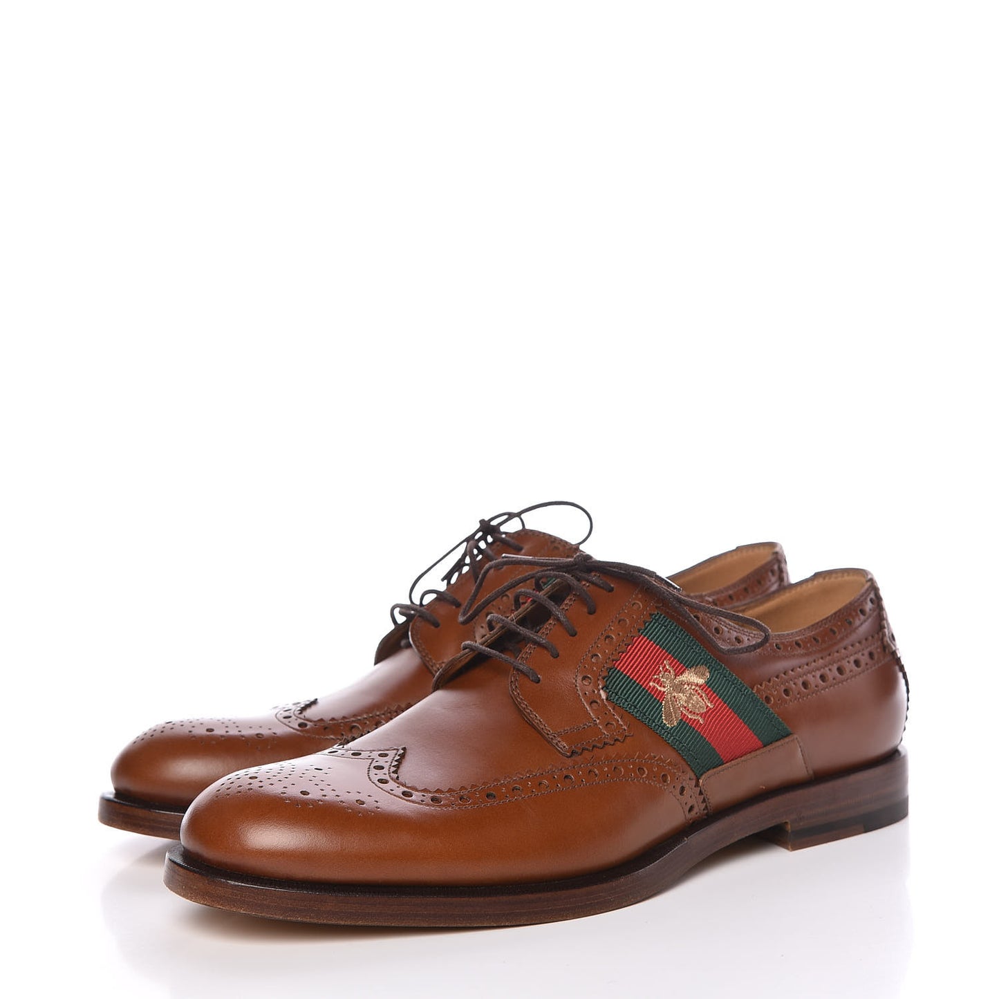 Calfskin Web Bee Embroidered Mens Lace Up Brogue Wingtip Derby Shoes 7.5 Cuir