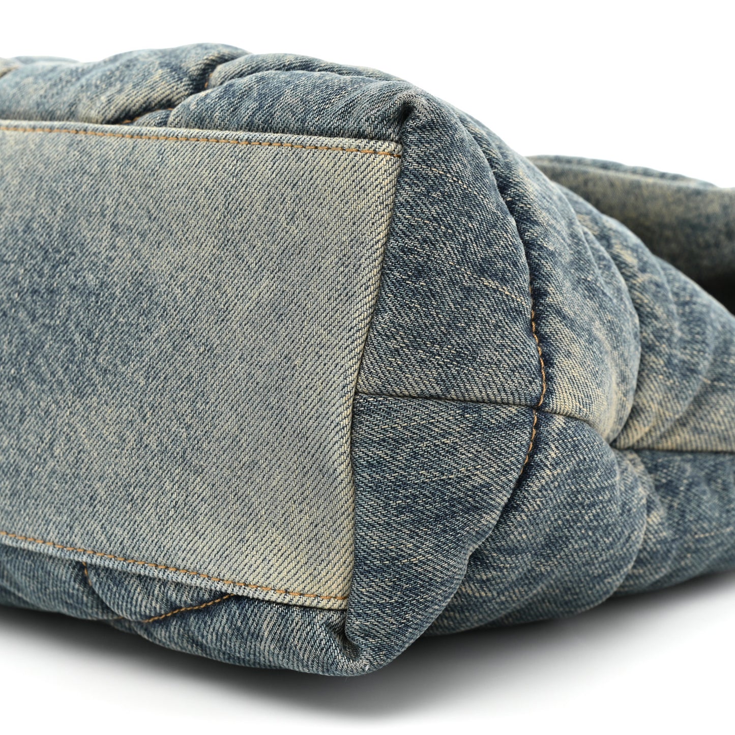 Denim Quilted Medium Loulou Puffer Monogram Chain Satchel Blue Black
