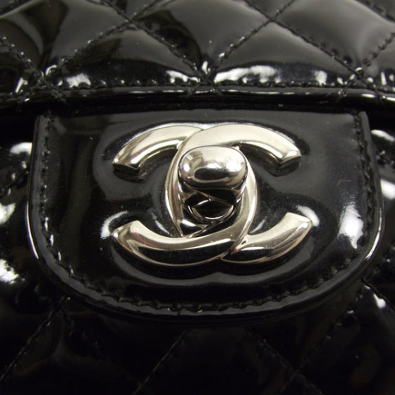 Patent Quilted Secret Label Medium Flap Black