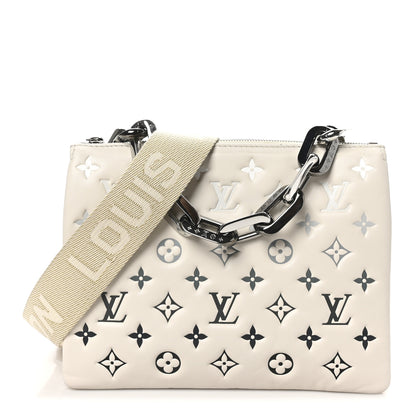 Louis Vuitton Lambskin Embossed Monogram Coussin PM Cream Grey 1 of 10