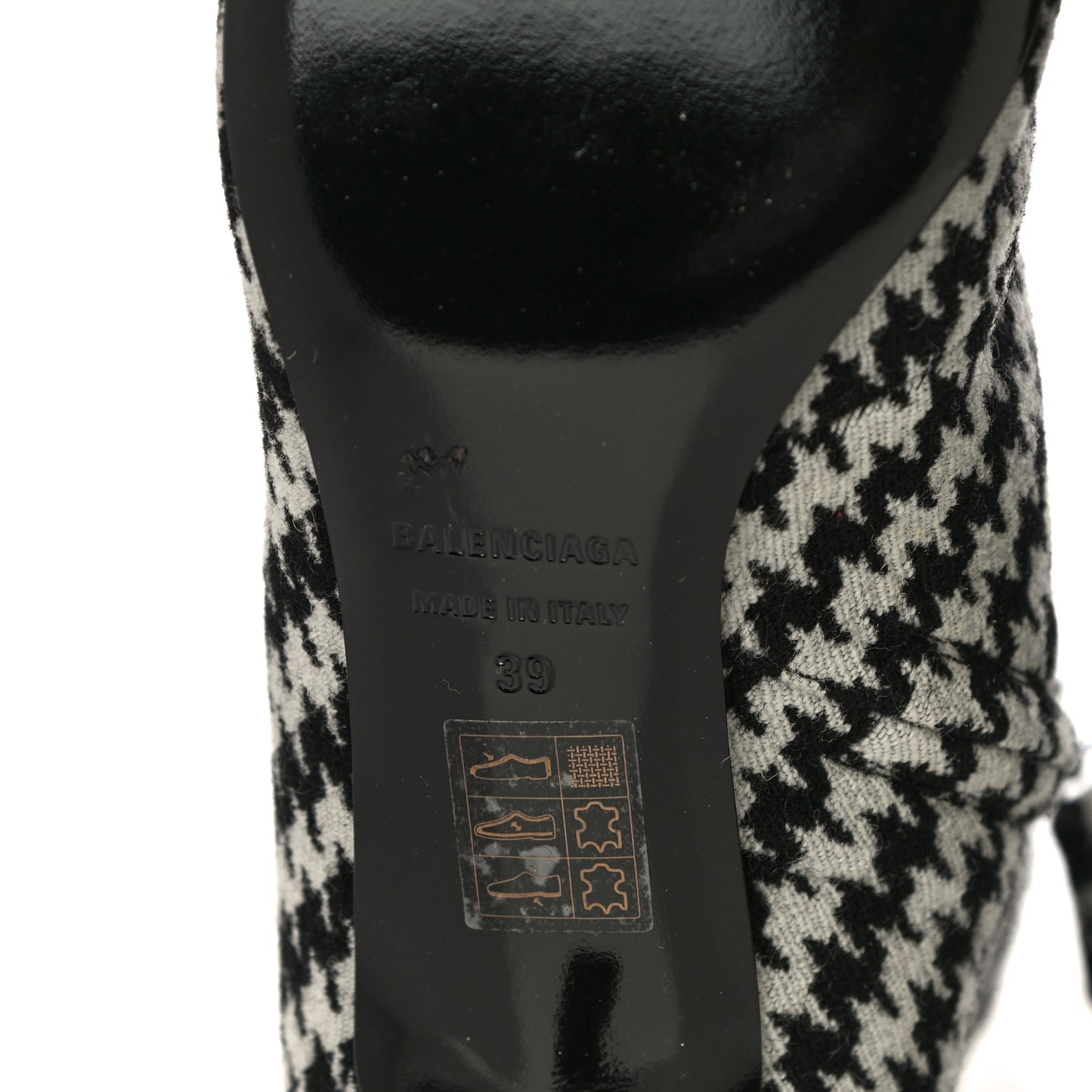Wool Houndstooth BB Pointy Toe Ankle Booties 39 Black Ivory