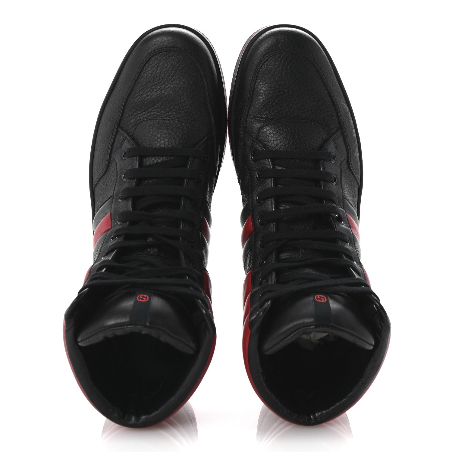 Gucci Calfskin Web Mens High Top Sneakers 11 Black Red Green 2 of 10