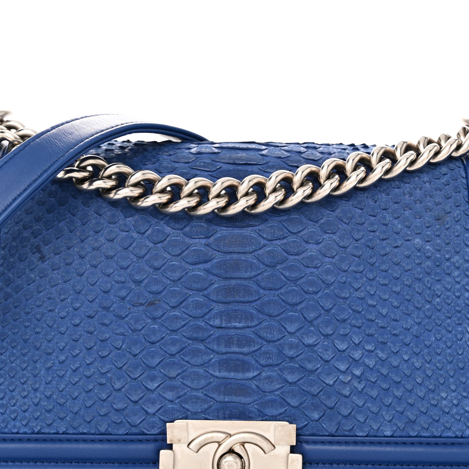 Chanel Matte Snakeskin Medium Boy Flap Blue 8 of 15