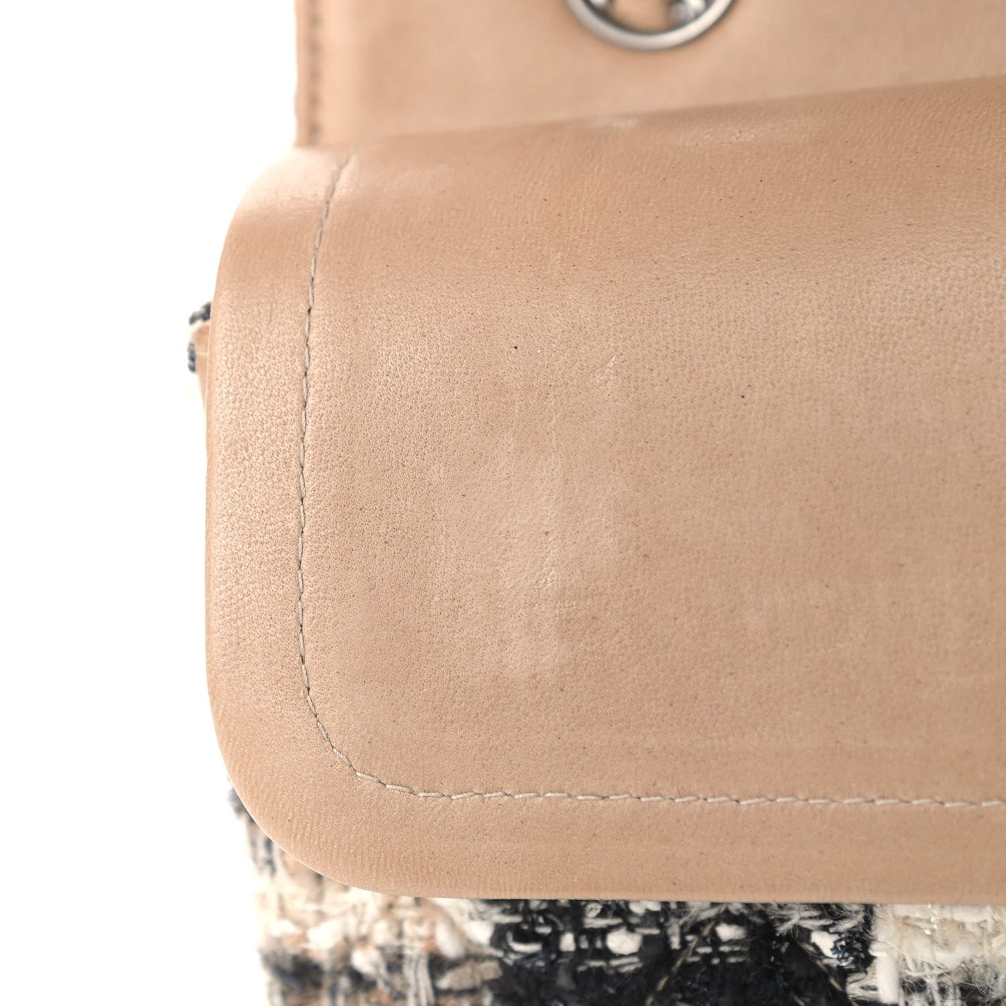 Tweed Quilted Medium Double Flap Beige White Black