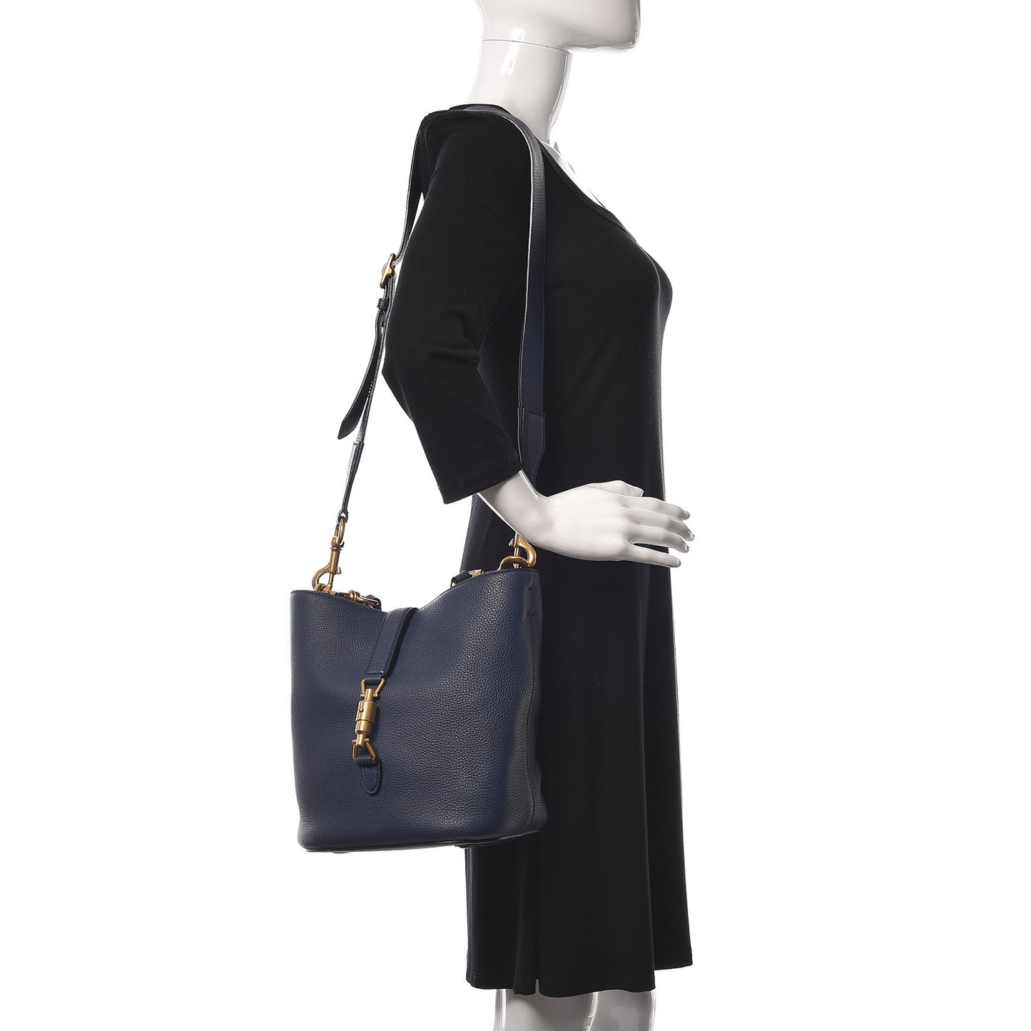 Soft Grained Calfskin Small Jackie Bucket Bag Classic Blue Marine