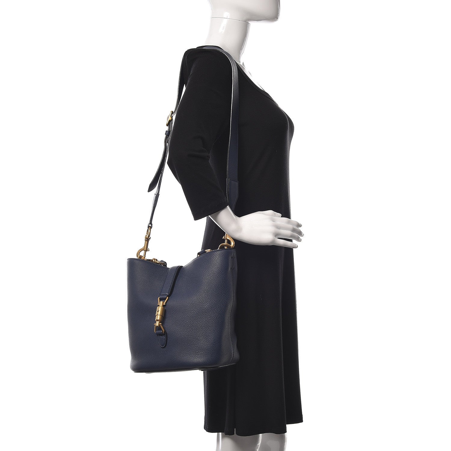 Gucci Soft Grained Calfskin Small Jackie Bucket Bag Classic Blue Marine 3 of 13