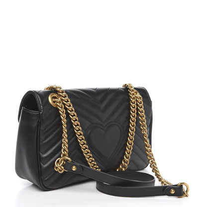 Gucci Calfskin Matelasse Small GG Marmont Shoulder Bag Black 2 of 13