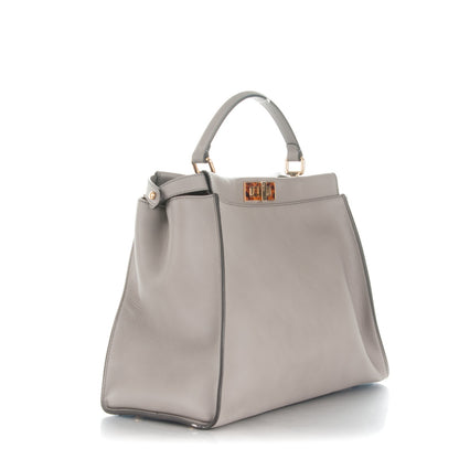 Fendi Vitello Seta Suede Plexiglass Tortoise Large Peekaboo Iconic Satchel Asfalto Marrone 3 of 6