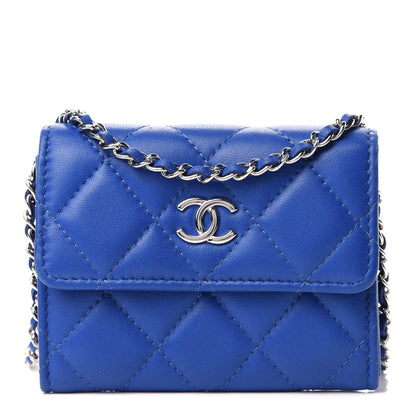 Chanel Lambskin Quilted Flap Card Holder On Chain Blue 1 of 11