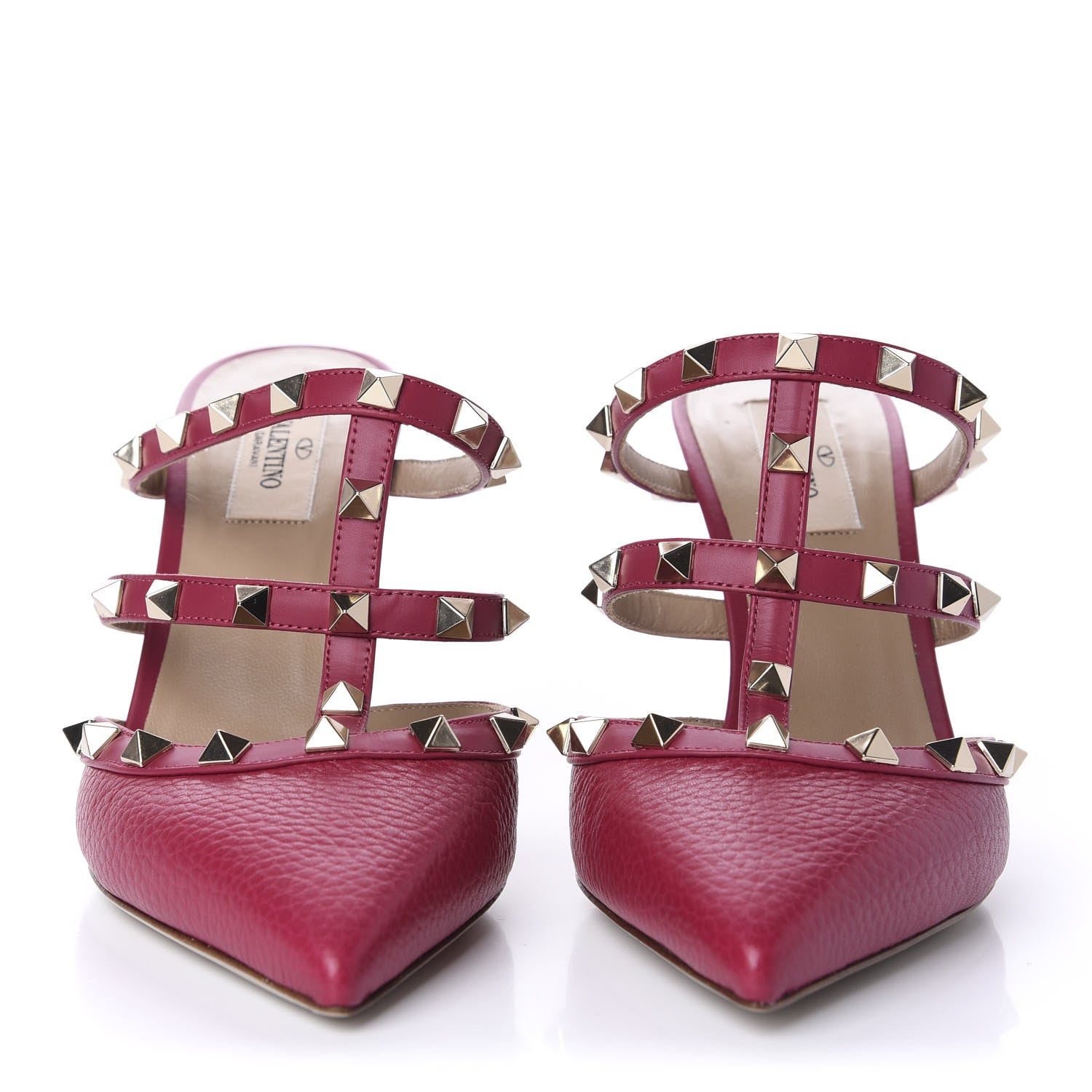 Valentino Garavani Pebbled Calfskin Rockstud 90mm Cage Mules 38 Raspberry 2 of 11