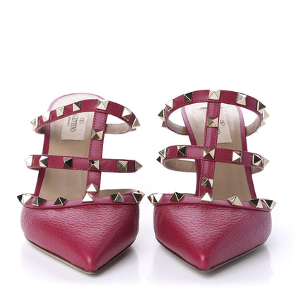 Valentino Garavani Pebbled Calfskin Rockstud 90mm Cage Mules 38 Raspberry 2 of 11