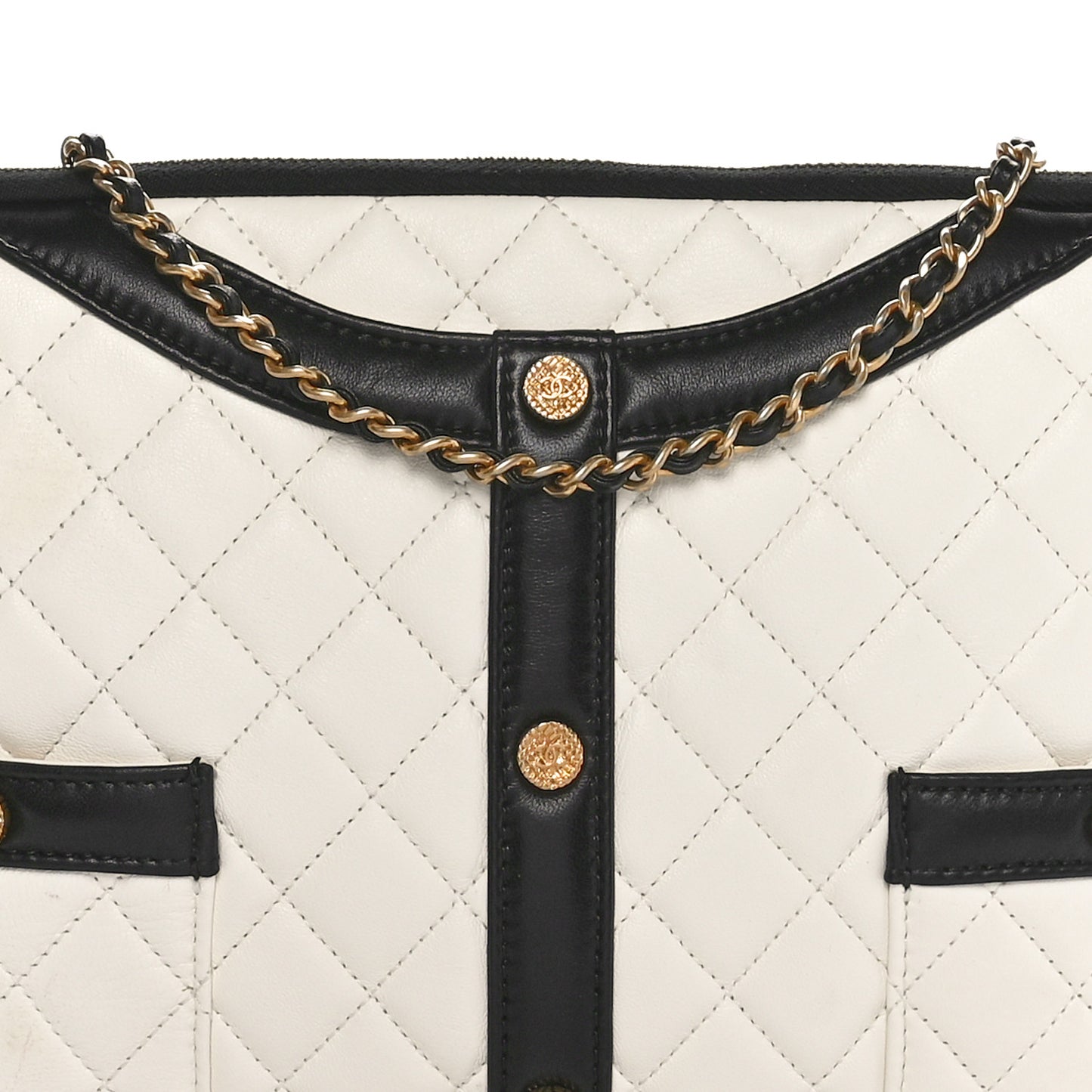 Lambskin Quilted Medium Girl Shoulder Bag White Black